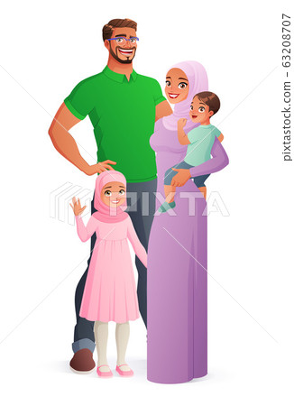 Happy Muslim family portrait. Isolated vector illustration. 63208707