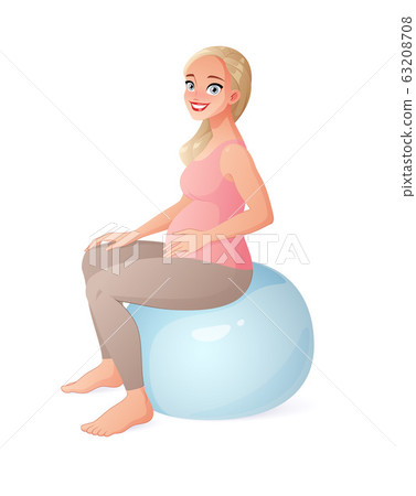 Pregnant woman sitting on fitball. Pregnancy vector illustration. Pregnant woman sitting on fitball. Pregnancy vector illustration. 63208708