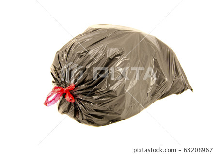 isolated full black garbage plastic bag in white isolated full black garbage plastic bag in white 63208967