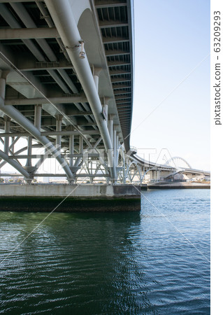 Landscape along the river in Hiroshima Prefecture Under the bridge 63209293