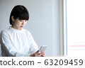 一個女人站在一家咖啡館 63209459