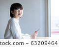 一個女人站在一家咖啡館 63209464