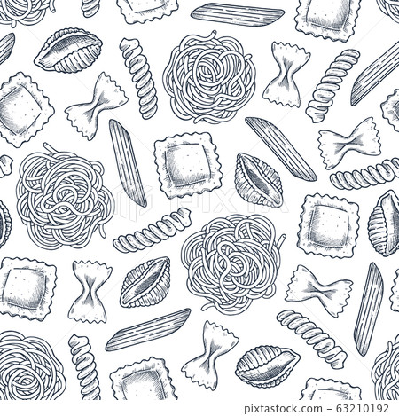 Various pasta seamless pattern. Various pasta seamless pattern. 63210192