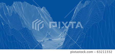 Abstract 3d wire-frame landscape. Blueprint style Abstract 3d wire-frame landscape. Blueprint style 63211332