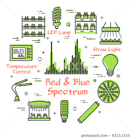 Vector concept of hydroponic and growth led light - red and blue spectrum 63211333