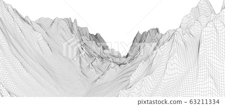 Abstract 3d wire-frame landscape. Blueprint style 63211334