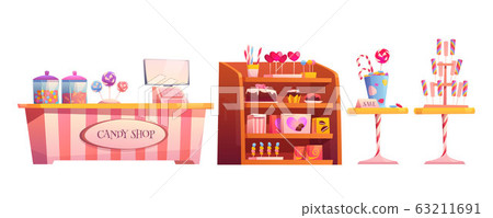 Candy shop empty interior with various pastry Candy shop empty interior with various pastry 63211691