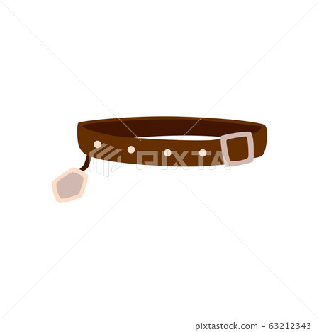 Brown dog collar isolated on white background - flat vector illustration Brown dog collar isolated on white background - flat vector illustration 63212343