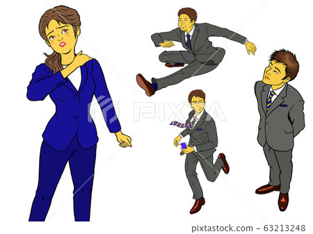 4套僵硬的女性上班族和新的男性員工 63213248