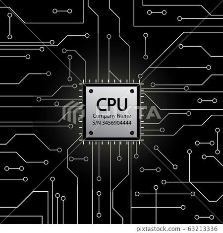 Cpu. Microprocessor. Microchip and Circuit board. 63213336