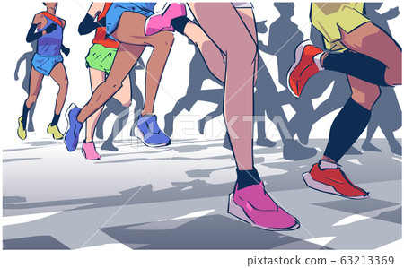 Illustration of marathon long short distance runners crowd people 63213369
