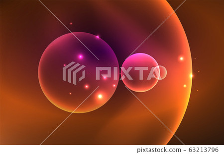 Neon shiny transparent glowing circles with light effects. Techno futuristic vector abstract background For Wallpaper, Banner, Background, Card, Book Illustration, landing page 63213796