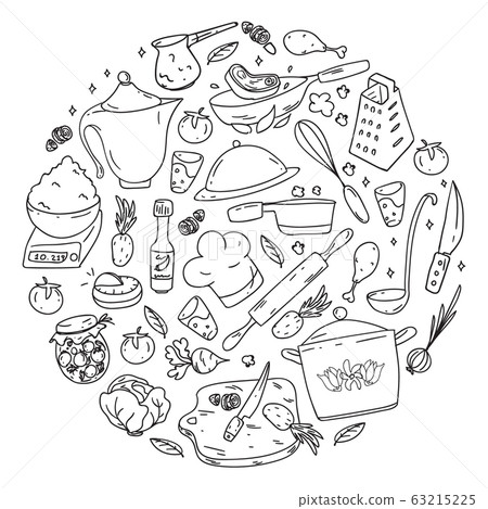 Monochrome pattern with gastronomy icons, vector cuisine and fast food cafe bright background for menu, receipts. Monochrome pattern with gastronomy icons, vector cuisine and fast food cafe bright background for menu, receipts. 63215225