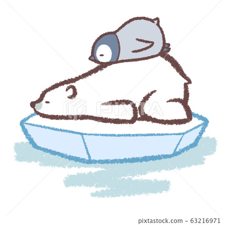 Polar bear penguin chick sleeps ice 63216971