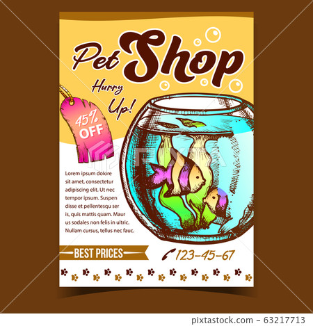 Pet Shop Aquarium On Advertising Poster Vector 63217713
