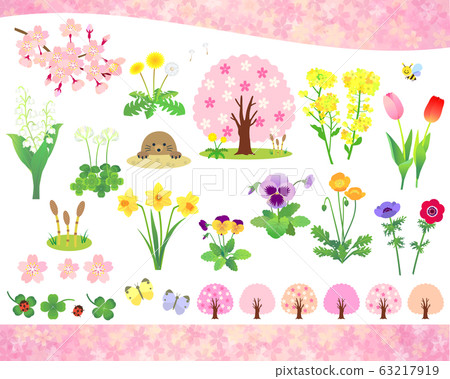春天的花草插圖集 插圖素材 圖庫