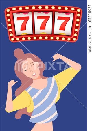 Young Girl Posing Lucky Sevens Casino Sign Vector Young Girl Posing Lucky Sevens Casino Sign Vector 63218025