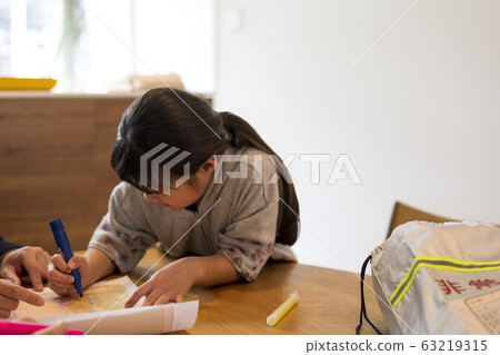 Kids marking on hazard maps with magic 63219315