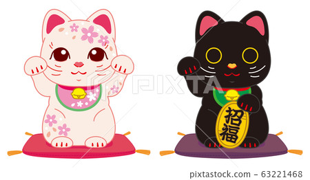 Maneki Neko that calls for good fortune (passing love, cherry blossoms & amulets, black) 63221468
