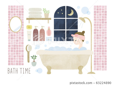 Bath time watercolor pink tile Bath time watercolor pink tile 63224890