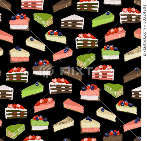 Triangular cake pieses of different tasted covered with berries. 63224901