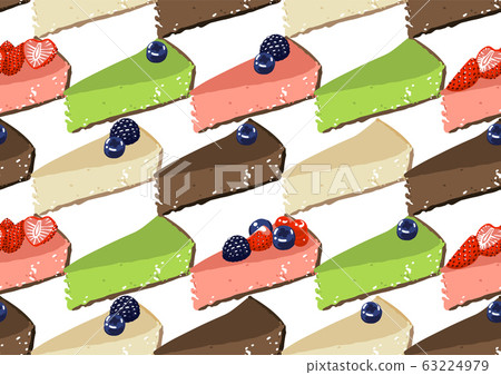 Triangular cheesecake pieses of different tasted covered with berries 63224979