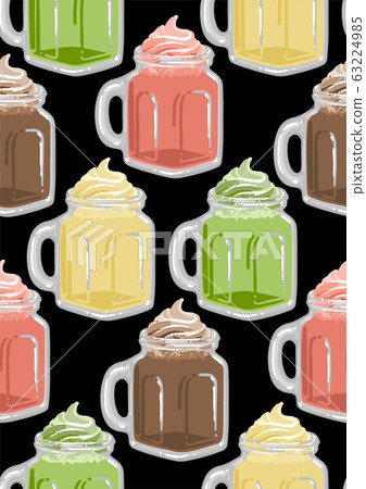 Glass square cups of milkshakes with whipped cream on the top Glass square cups of milkshakes with whipped cream on the top 63224985