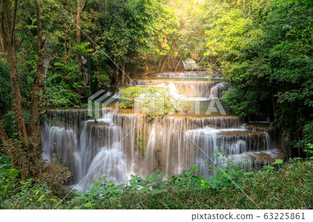 Huai Mae Khamin Waterfall tier 4 with sun ray, 63225861