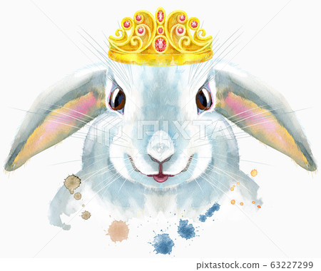 Watercolor illustration of a white rabbit with Watercolor illustration of a white rabbit with 63227299