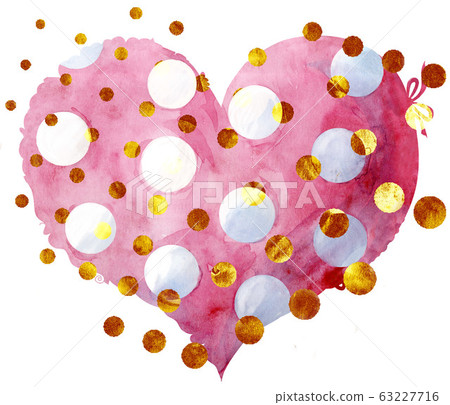 watercolor pink heart with a lace edge and gold - Stock Illustration ...