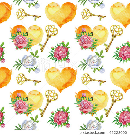 Seamless watercolor pattern with vintage hearts, - Stock Illustration ...