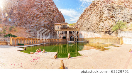Galta Ji or Monkey Temple, sunny panorama, Jaipur, Galta Ji or Monkey Temple, sunny panorama, Jaipur, 63229791