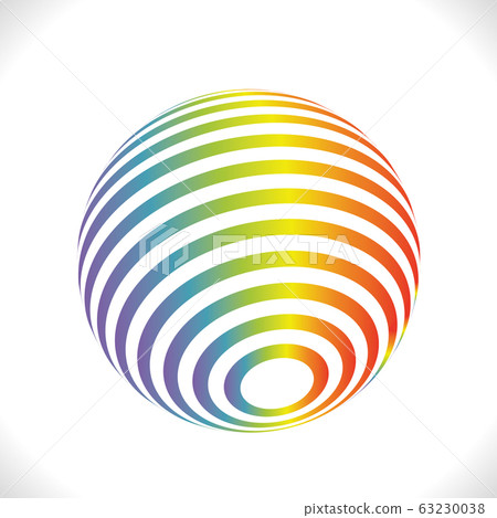 Rainbow strip ball logo. Three-dimensional spheres with colorful lines. Color design symbol. Jpeg Rainbow strip ball logo. Three-dimensional spheres with colorful lines. Color design symbol. Jpeg 63230038
