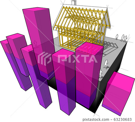 simple detached house with wooden framework construction with abstract business diagram simple detached house with wooden framework construction with abstract business diagram 63230683