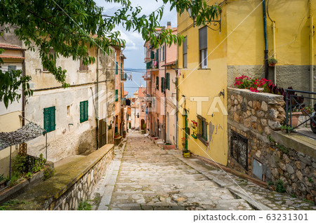 Colorful Santo Stefano old town street. Colorful Santo Stefano old town street. 63231301