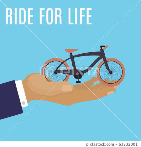 Life for ride, world health day cartoon vector illustration with bicycle on human hand. 63232001