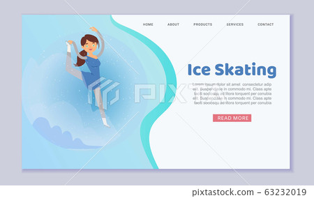 Figure skating web template on ice winter season with girl prefessional skater cartoon vector illustration. 63232019