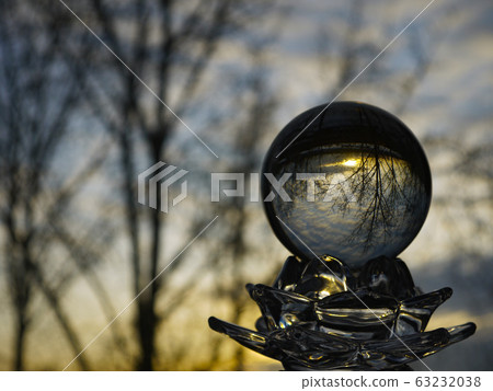 View of the surrounding nature through a crystal ball. 63232038