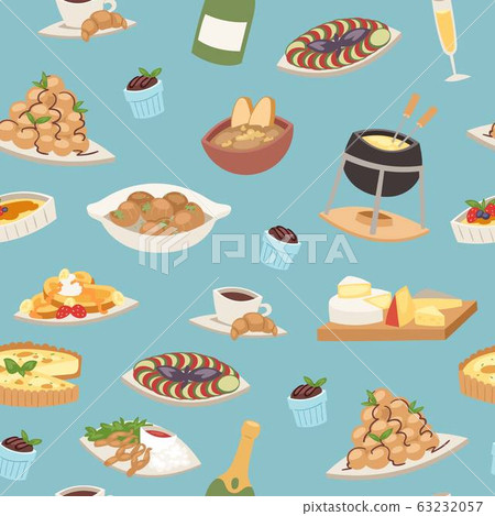 French cuisine seamless pattern, national menu of France food for restaurant vector illustration. French cuisine seamless pattern, national menu of France food for restaurant vector illustration. 63232057