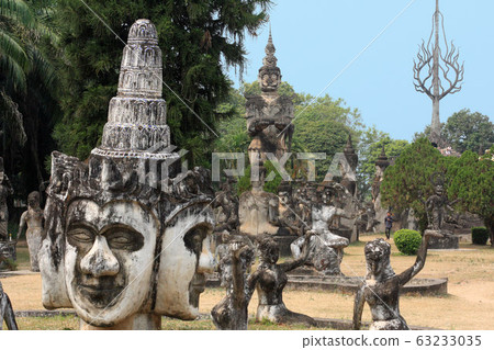 Vientiane Buddha park stone statues in Laos 63233035