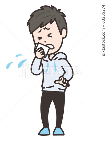 A man holding a cough with a handkerchief pose illustration 63235274