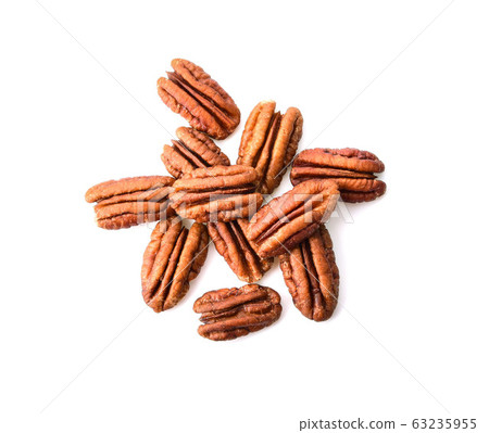 Pecan Nut Halves. Isolated on white background. Pecan Nut Halves. Isolated on white background. 63235955