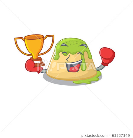 Happy face of boxing winner pudding green tea in mascot design style Happy face of boxing winner pudding green tea in mascot design style 63237349