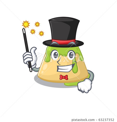 Charming pudding green tea cartoon design performance as a Magician style 63237352