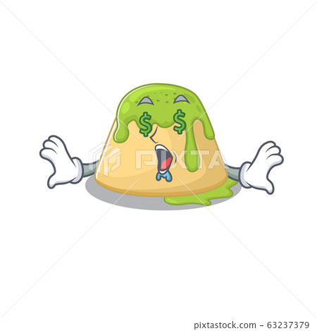 Rich pudding green tea with Money eye mascot character style Rich pudding green tea with Money eye mascot character style 63237379