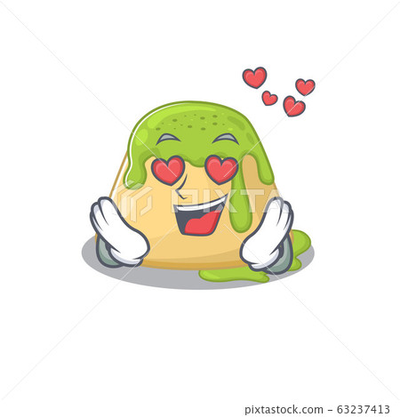 cute pudding green tea cartoon character showing a falling in love face 63237413