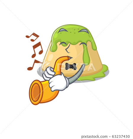 Pudding green tea cartoon character design playing a trumpet Pudding green tea cartoon character design playing a trumpet 63237430