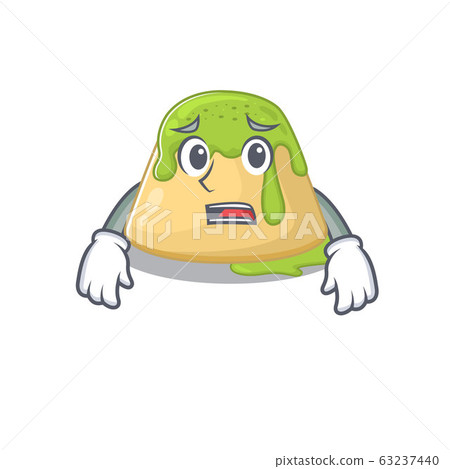 Cartoon picture of pudding green tea showing anxious face Cartoon picture of pudding green tea showing anxious face 63237440