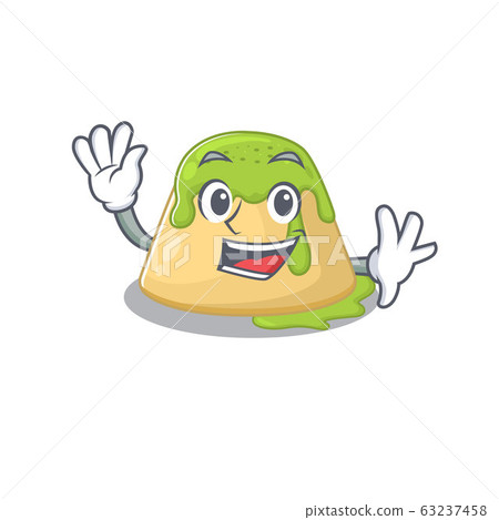Smiley pudding green tea cartoon mascot design with waving hand Smiley pudding green tea cartoon mascot design with waving hand 63237458