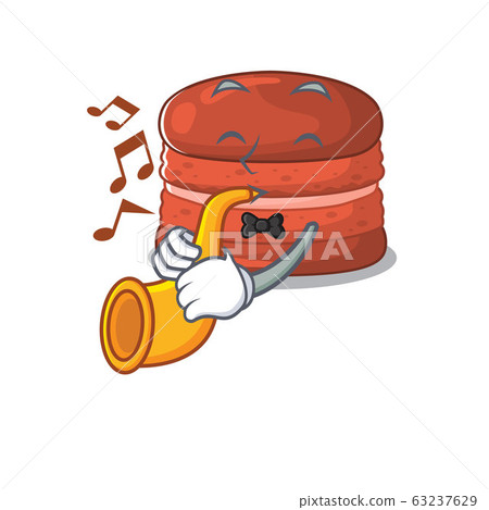cherry macaron cartoon character design playing a trumpet 63237629